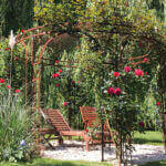 Gartenpavillon Florenz in unbeschichteter Ausführung mit Rosen umrankt