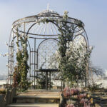 ELEO Pavillon Milano unbeschichtet Edelrost mit winterharten Kletterpflanzen berankt